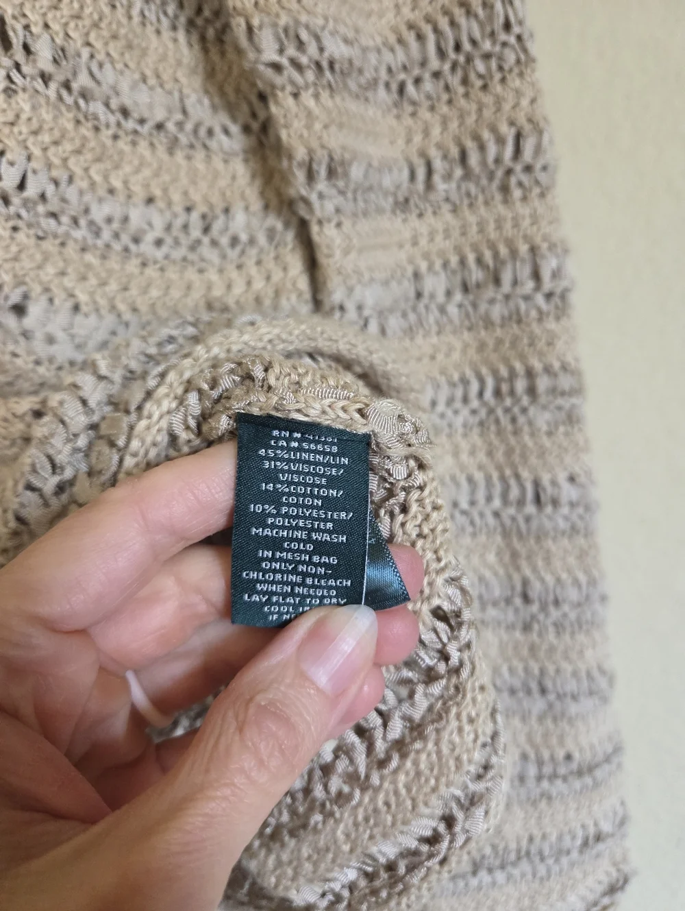 Lauren Ralph Lauren Beige Open-Knit Sweater Crochet Linen Blend